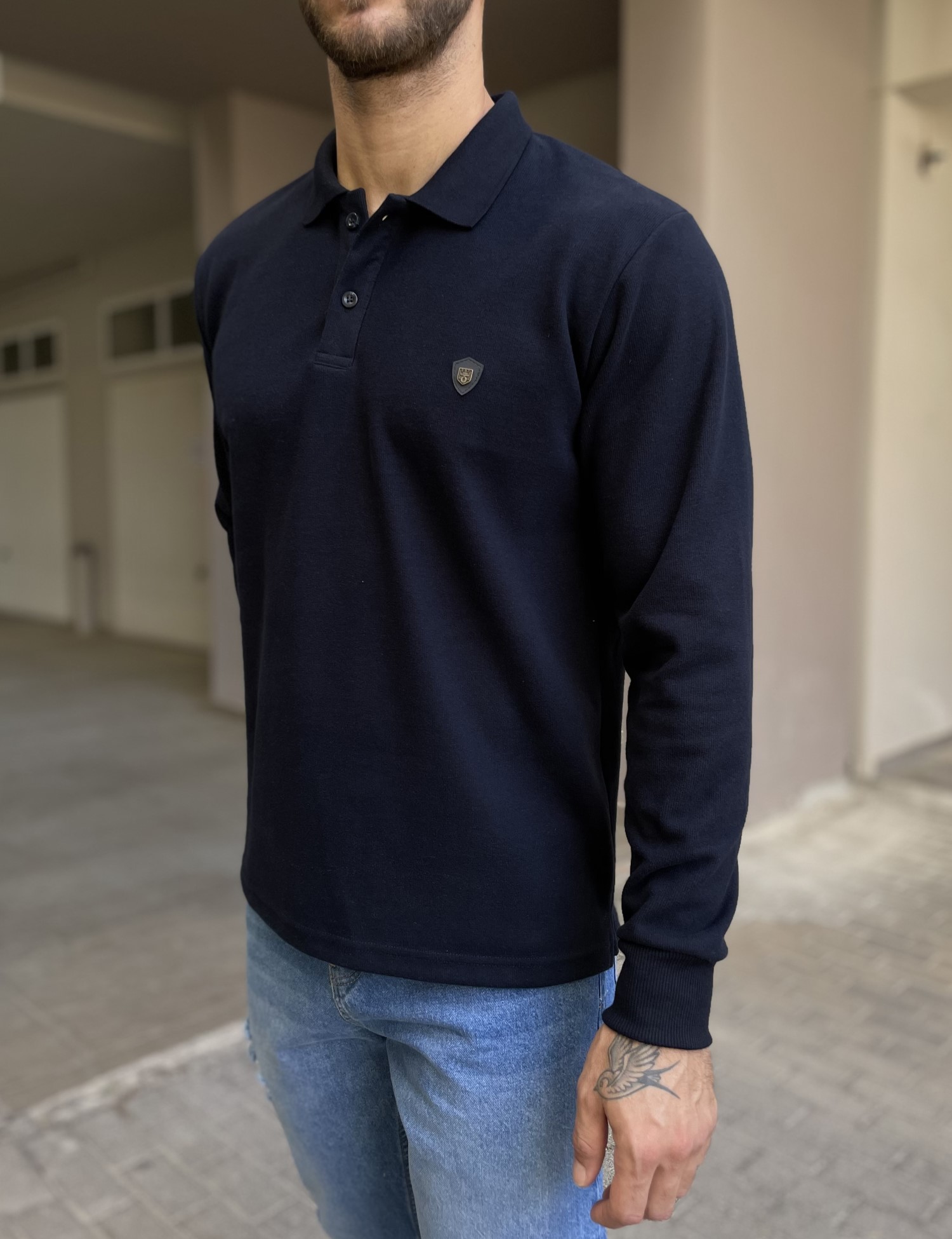 Everbest Ανδρική μπλε navy Polo μακρυμάνικη μπλούζα Plus size 261032N φωτογραφία